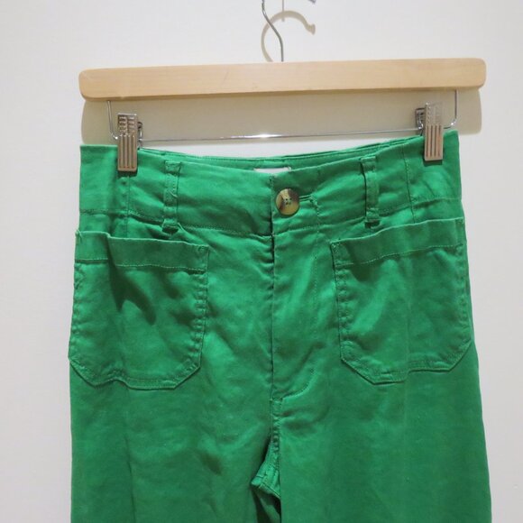 ANTHROPOLOGIE MAEVE The Colette Cropped Wide Leg Linen Pants in Bright Green 25 - Picture 4 of 15